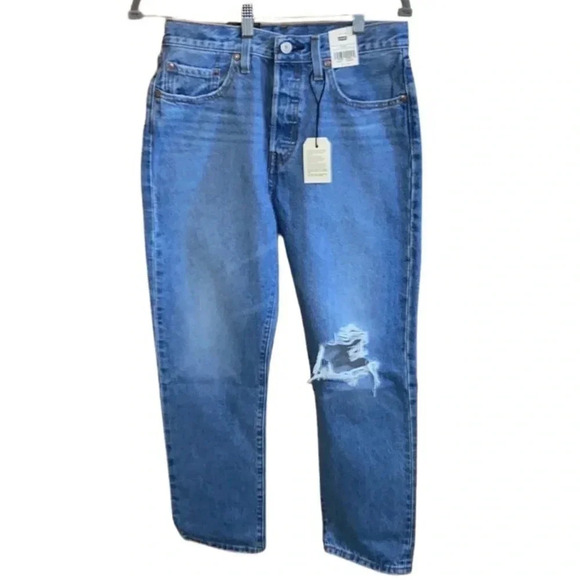 Levi's 501 Ripped Crop Jeans Athens Slide Size 27 x 26 - Picture 5 of 11